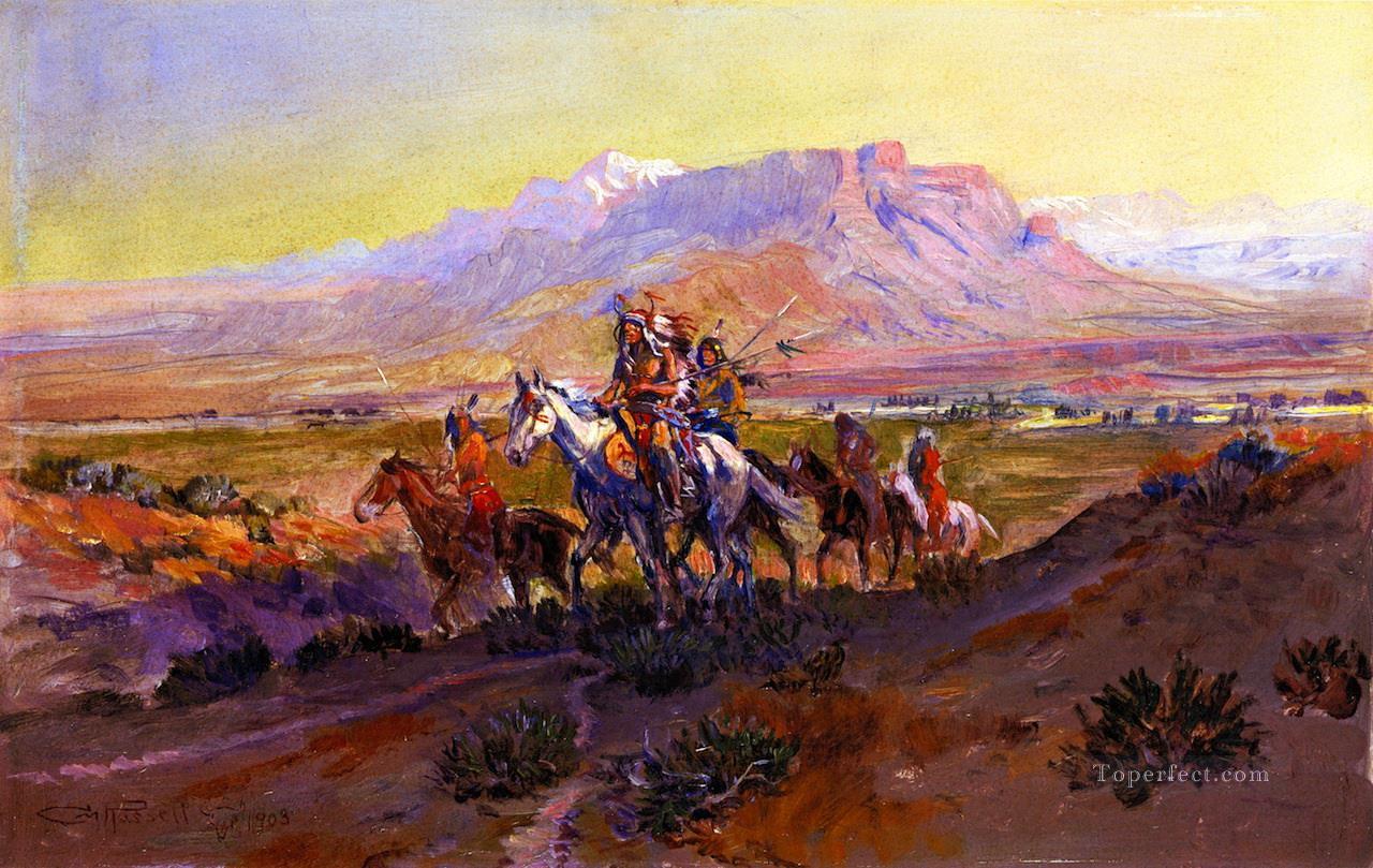 le sentier fourchu 1903 Charles Marion Russell Indiens d’Amérique Peintures à l'huile